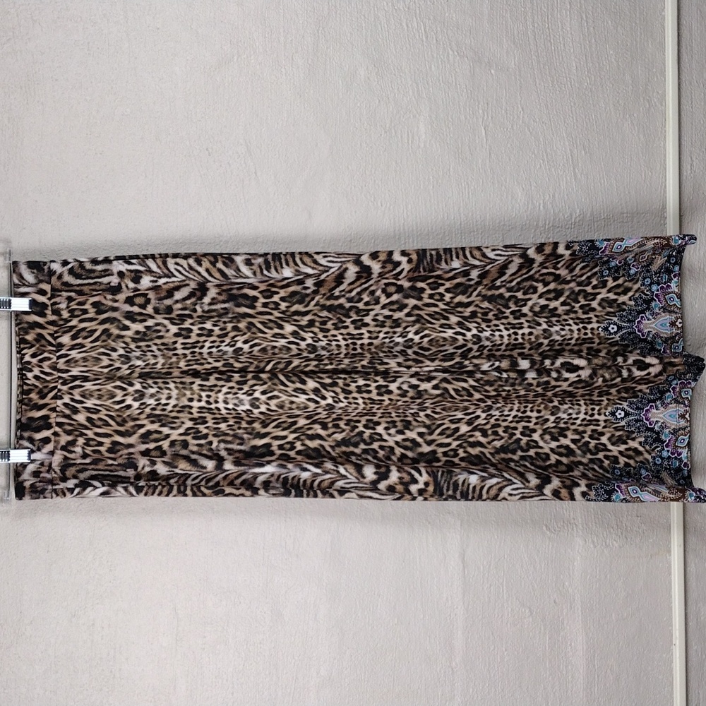 Boston Proper Malibu Classic Leopard Print Mid Rise Elastic Waist Wide Leg Pant